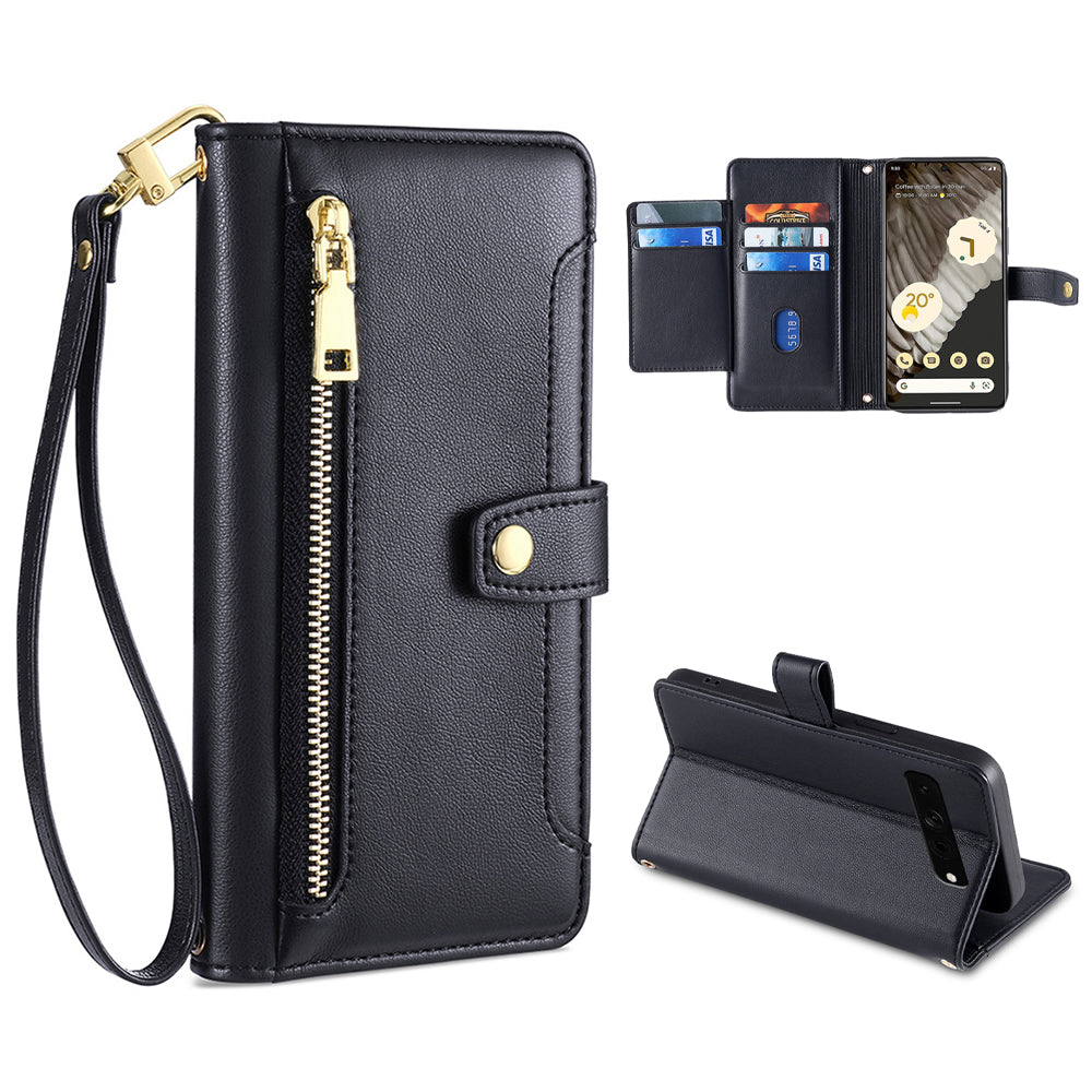 For Google Pixel 7 Pro 5G Textured PU Leather Zipper Pocket Flip Folio Case Multiple Card Slots Wallet Stand Wallet Phone Cover with Wrist Strap and Shoulder Strap For Google Pixel 7 Pro 5G Textured PU Leather Zipper Pocket Flip Folio Case Multiple Card Slots Wallet Stand Wallet Phone Cover with Wrist Strap and Shoulder Strap